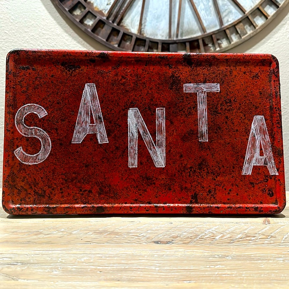 Vintage Cooler Lid w/“Santa” Stencil